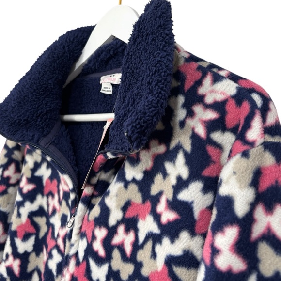 Julipa Butterfly Fleece Navy Blue Pink Jacket Women's Size 16 NWT - Picture 3 of 13